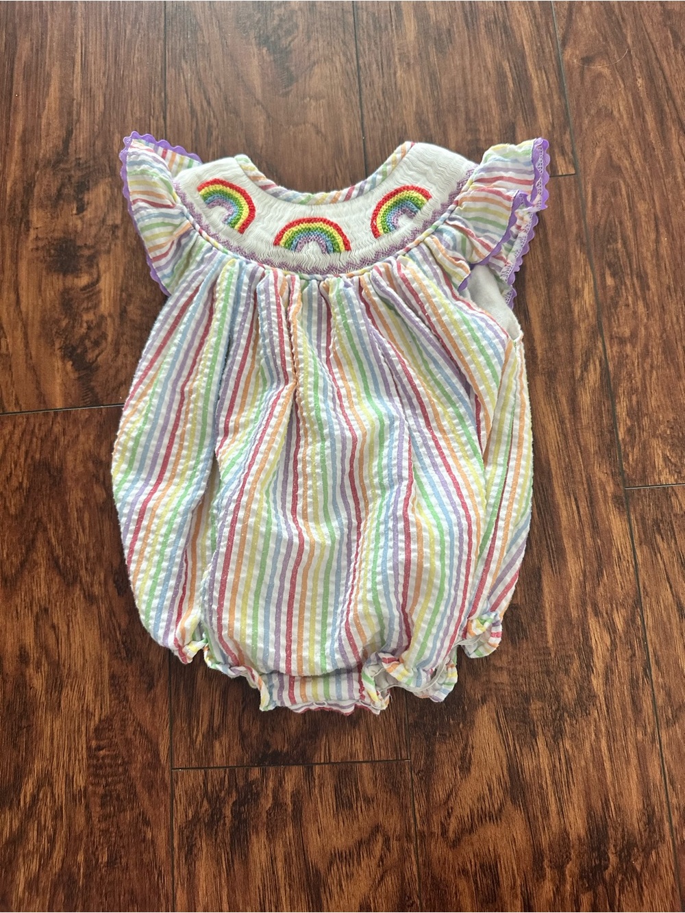Smockingbird Rainbow Stripe Baby Bubble Romper -
